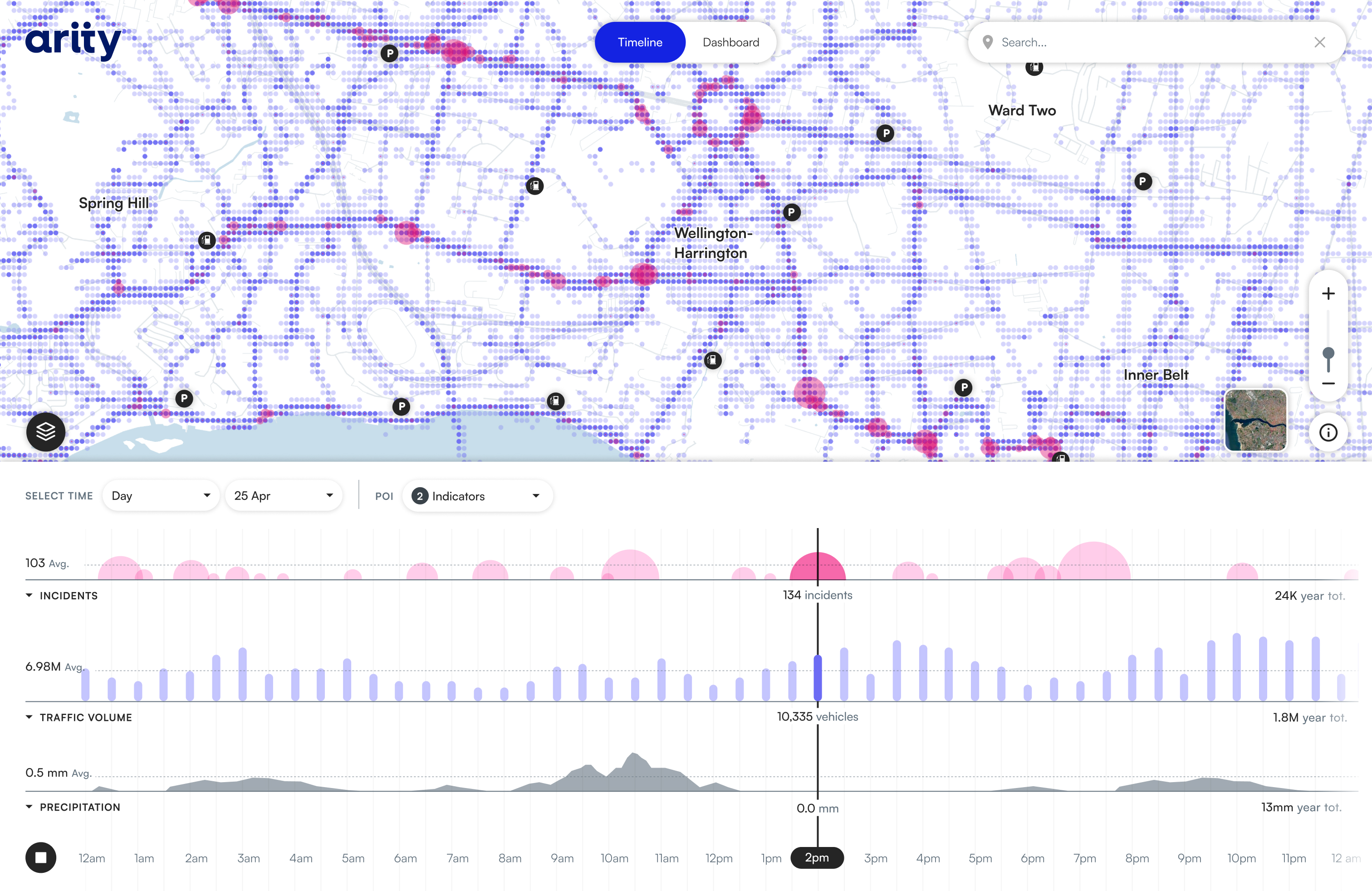 Zoomed out view of traffic and incidents